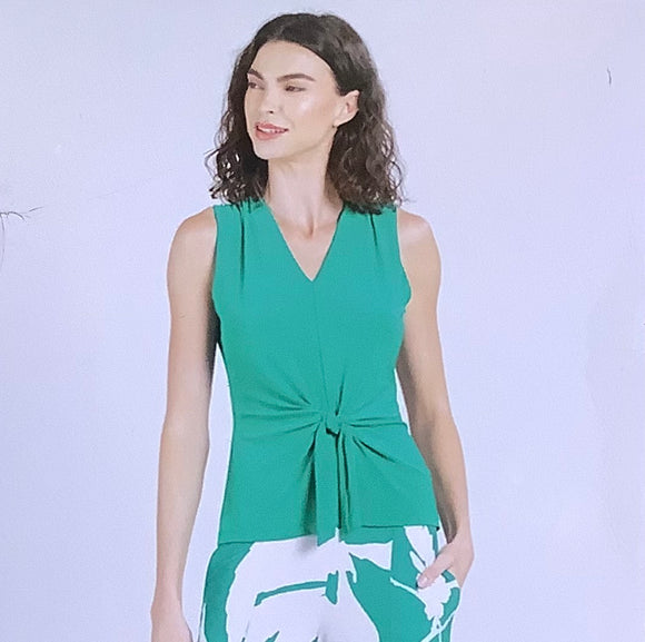 Emerald Green V-Neck, w/Center Front Tie, Sleeveless Top by Clara Sun Woo.