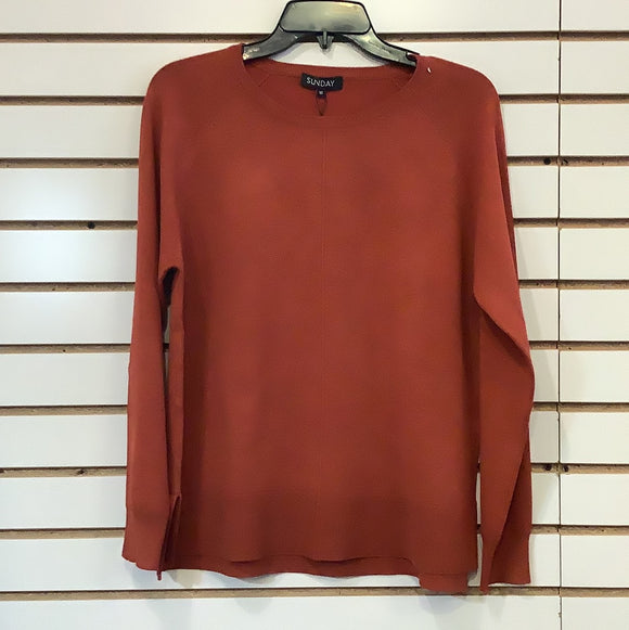 Cinnamon Color Round Neck, LS Sweater Knit Pullover by Sunday.