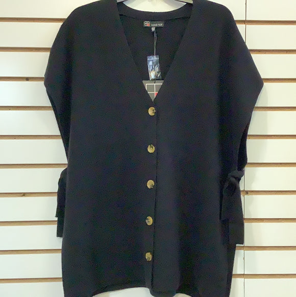 Black V-Neck Sweater Knit, Button Front Vest/Poncho by Carrie Noir.