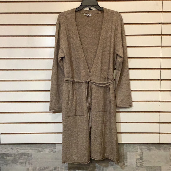 Long Light Brown Heather, Open Front Tie Cardigan W/ Synched Sides by Crosstree Lane