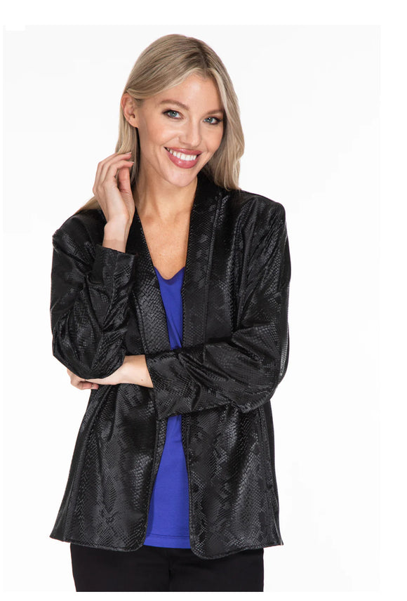 Black Shawl Collar Snake Skin Look Jacket w/ Front Pockets by Multiples.