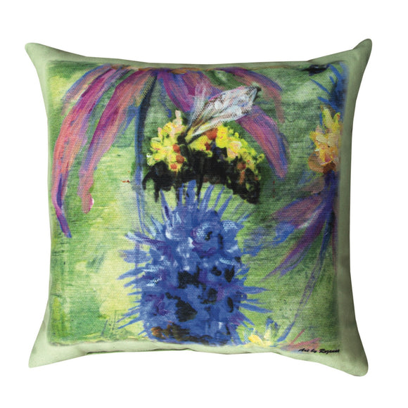 Bumblebee On Purple Flower 18 x 18 Pillow