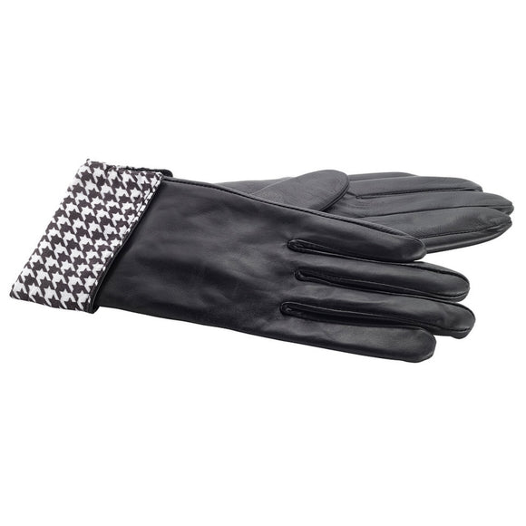 Houndstooth Leather Gloves
