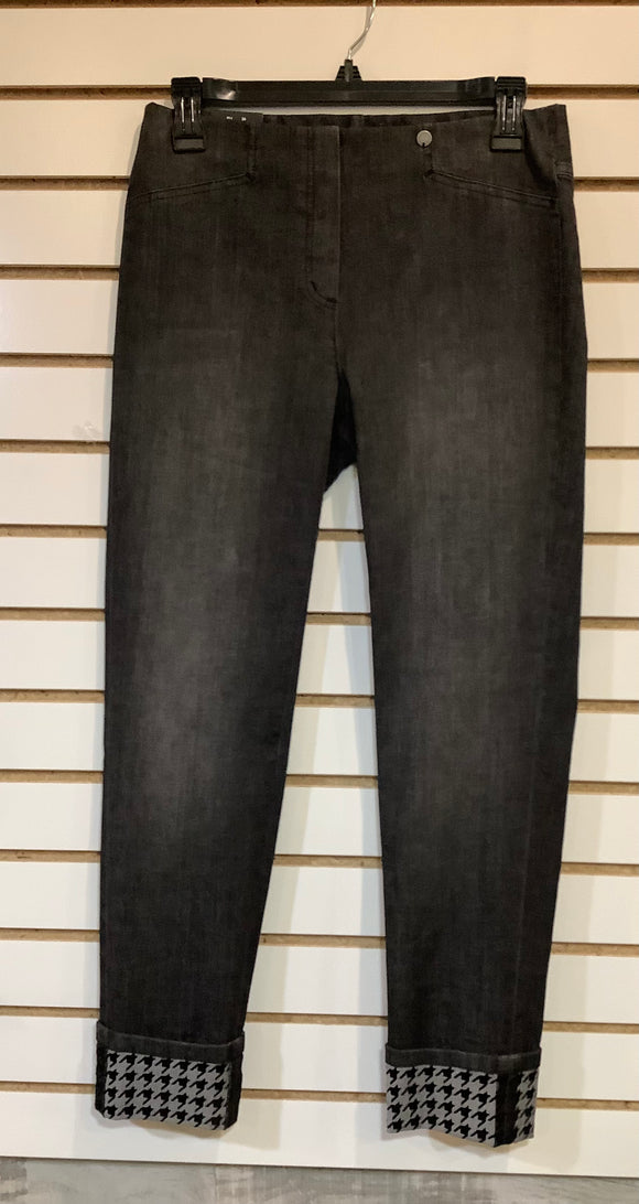 Black Faded Denim Jeans w/ Houndstooth Cuff by Robell