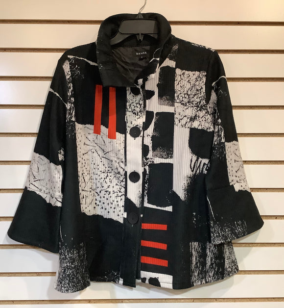 Black/Red Abstract Collage Ribbed Jacket by Damee.