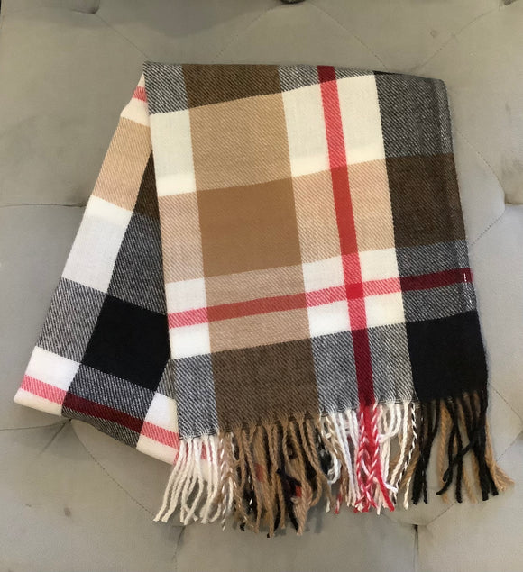 Tan/Cream/Red Scarf by Simply Noelle