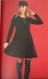 Super Soft Black Scoop Zippered Neck, Flared Dress w/ Black and White Chevron Cuff Accent By Dolcezza.