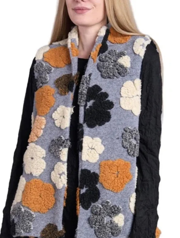 Grey w/Cream,Black, Pumpkin Floral Textured Vest by Shana.