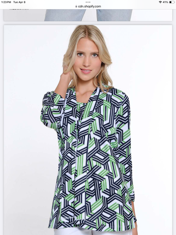 Kelly Green/Navy 3/4 Sleeve, Shawl Collar Open Front Jacket Set w/Matching Shell by Multiples.