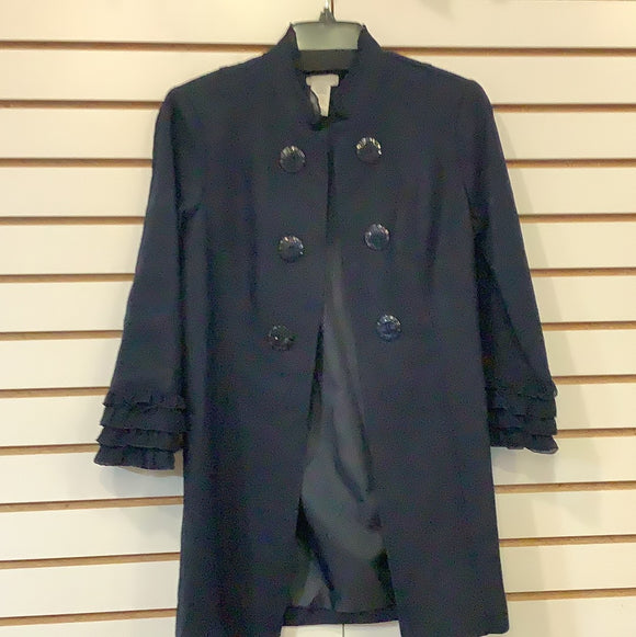 Navy Blue Double Button, Lined Jacket w/Standup Collar by Multiples.