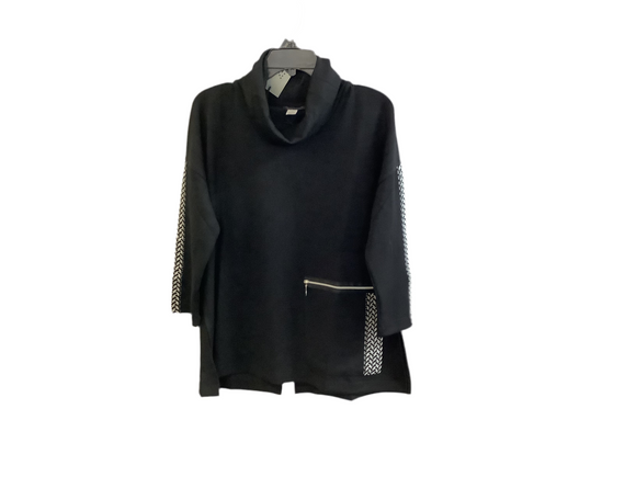 Super Soft Black Cowl Neck Pullover w/ Black and White Chevron Side/Sleeve Accent By Dolcezza.