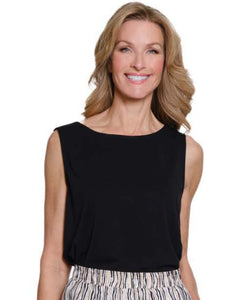 Black Hi Neck Tank Top by Multiples.