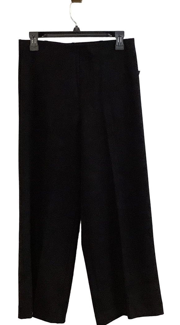 Slimsation Black Wide Leg, French Ponte Knit Pull-On Elastic Hidden Waist, Faux Zip Front, Crop Pants by Multiples.