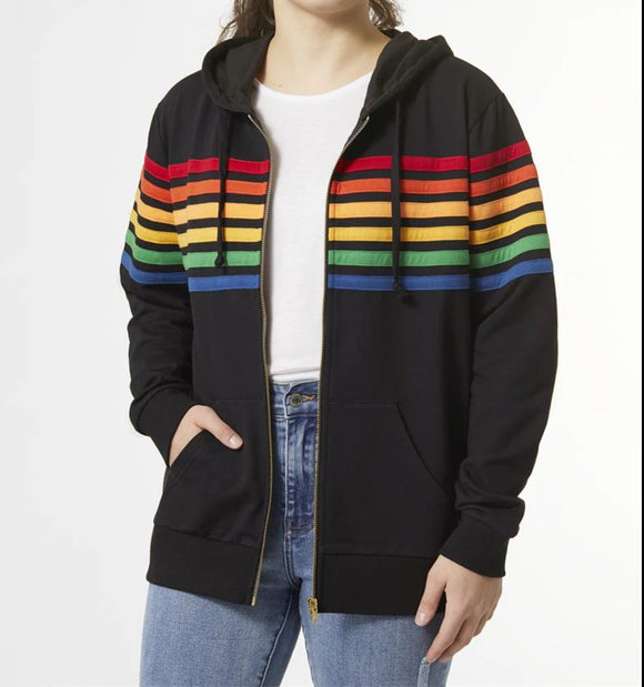 Black Multi-Striped Zip-Up Sweatshirt Jacket by Coco + Carmen