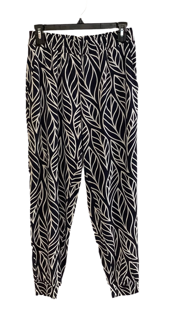 Navy /Tan Leaf Print Pull-On Soft Knit Tapered Hem Pant by Sunday.