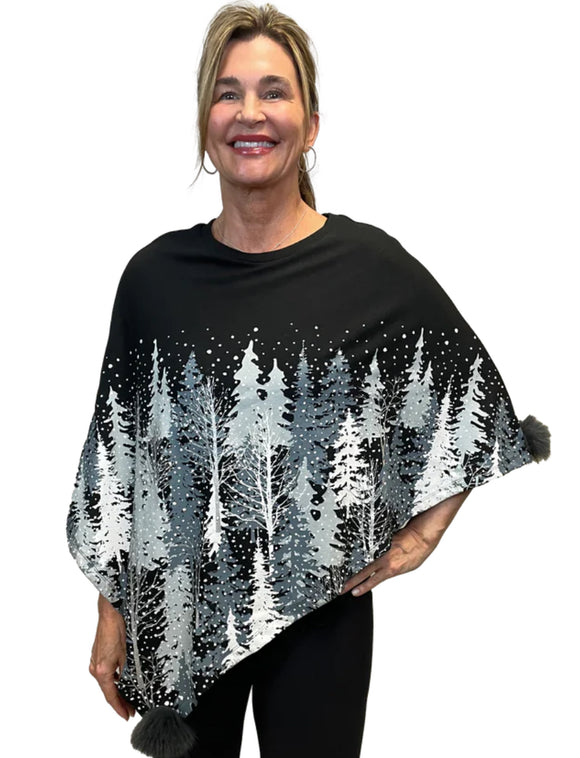 Winter Trees Black Poncho