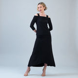 Black Cascade Drape Hi-Lo Maxi Skirt by Clara Sun Woo. Made in the USA.