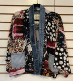 Boho Eclectic Patchwork Print, Short Jacket w/Recycled Vintage Trim by Shannon Passero.