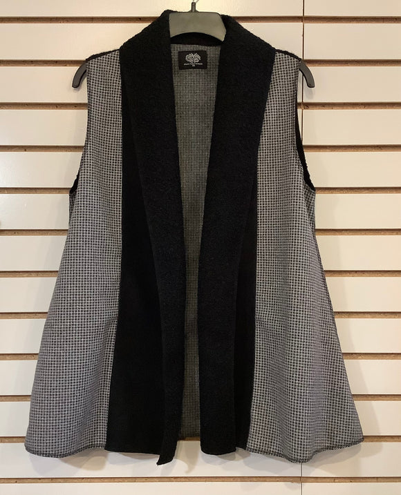 Black/Grey Collared Tunic Vest With Solid Black Lapels by Cameleon.