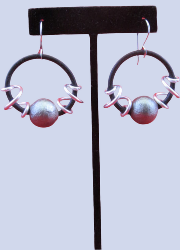 Artistic Black/Silver Swirl Design Super Light Weight Necklace and Matching Earrings by OC.