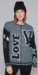 Grey Round Neck Zipper Front Sweater w/ “Love You to the Moon and Back”  on Front and Back by Carre Noir.