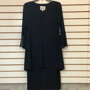 Black V-Neck Dress w/Tiered Overlay and 3/4 Ruffled Sleeve by Compli K.