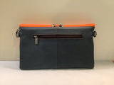 Orange/Animal Print Leather Clutch Purse w/Navy Back by Soruka