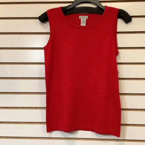 Red Jewel Neck Sleeveless Shell by Multiples.