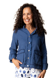 Navy Soft Raw Edge Linen Blend, Stand-Up Collar, Button Front Jacket wIth Front Pockets by Habitat.