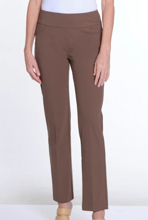 Slimsation Taupe, 2 Front Pocket, Pull-On Straight Leg Pant by Multiples