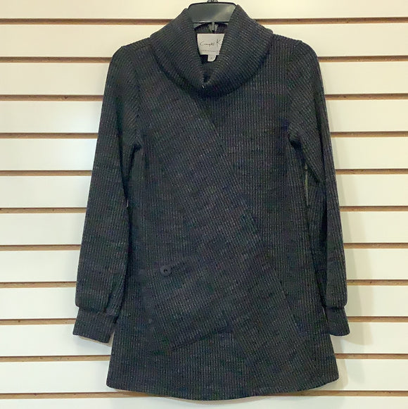 Black/Grey Variegated  Cowl Neck Knit Tunic w/ Button Side Pocket by Compli K.