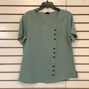 Sea Green Round Neck Top w/Button Detail by Coco + Carmen