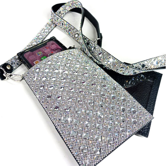 Lady Kent Collection Sparkling Crystal Cellphone Purse-White Diamond Silver