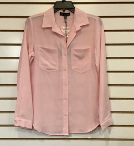 Pink Button Front Long Sleeve Blouse /Front Pockets by Carre Noir.