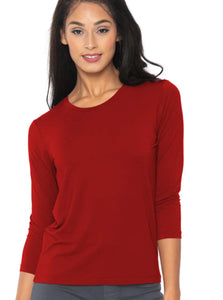 Red Round Neck, 3/4 Sleeve Top by Lior.