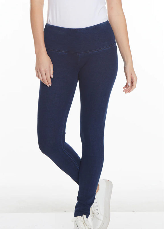 Slimsation French Terry Knit Legging, Wide Band Pull-On Dark Indigo Denim Ankle Pants by Multiples.