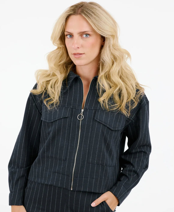 Navy/White Stripe Short Jacket w/Zipper Front by Shannon Passero.