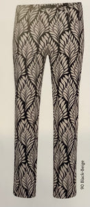 Black and Tan Fern Print Pull-On, Straight Fit Pant w/Back Pockets by Robell.