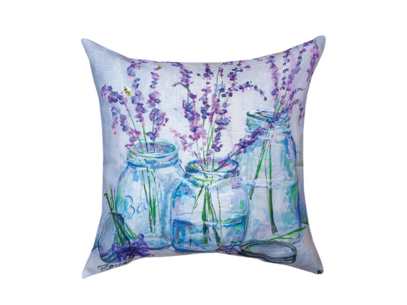 Blue Jars with Lavender 18”x 18”Pillow by Climaweave