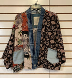 Boho Eclectic Patchwork Print, Short Jacket w/Recycled Vintage Trim by Shannon Passero.