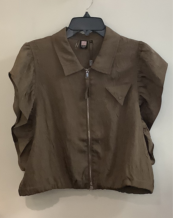 Bronze Ruffle Short Sleeve, Zip Front Jacket w/Long Sleeves by Lior
