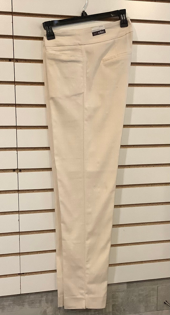 Slimsation Ivory Pull On Linen Look Ankle Pants, w/ Front Pockets by Multiples.