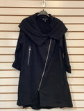 Black Asymmetrical Woven Jacket with Front Zipper Detail by Carrie Noir.