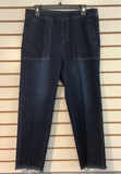 Slimsation Midnight Blue Wide Leg, Pull-On, 4-Pocket Crop Pant w/Fringed Hem by Multiples.