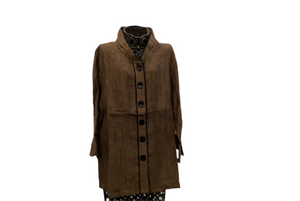 Dark Taupe, Wire Button Front Top w/Piping Detail and  w/Elbow Length Sleeve by Lior.