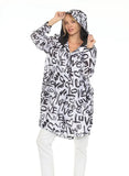 White and Black “Love” Print (Reversible to White) Raincoat w/Front Pockets by Oopera.