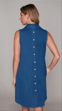 Blue Denim, Button Front, Sleeveless Dress, with Button Detailing on Back by Compli K.