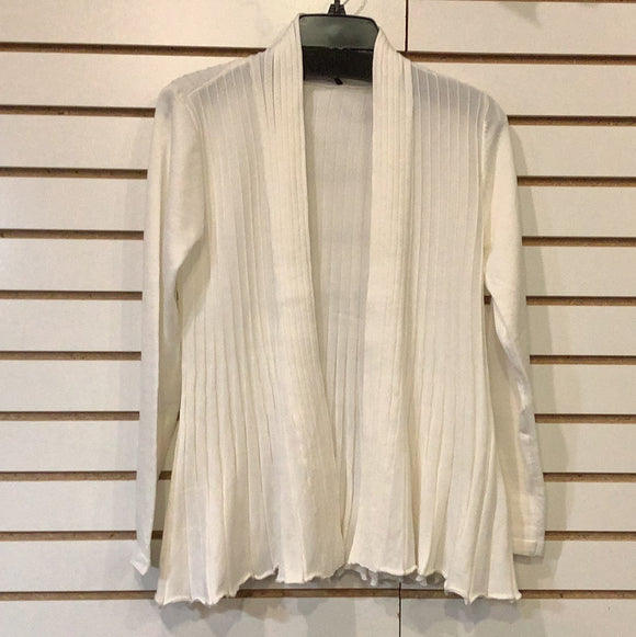 Cream Accordion Pleated Ribbed LS Sweater Jacket by Sunday