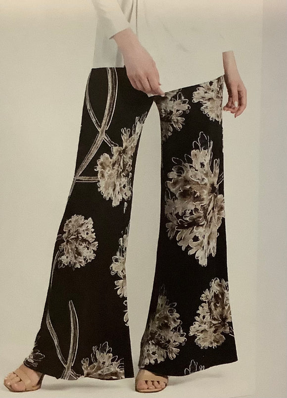 Black/Taupe/White Print Pull-On Palazzo Pant by Clara Sun Woo. Made in the USA.