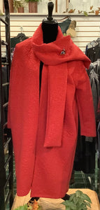 Red Double Scarf Quilted Open Front Coat from INoah.